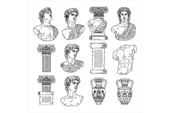 Ancient Greek Roman Architecture Element Illustrations