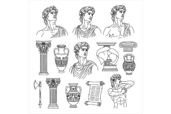 Ancient Greek Roman Artifacts Bundle: Illustrations for Branding