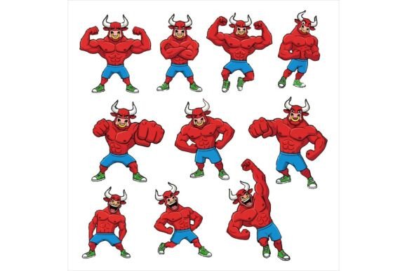 Cartoon Devil Characters Posing Strong Illustrations