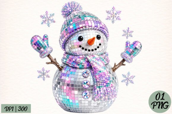 Colorful Christmas Disco Snowman PNG for T-Shirt Designs