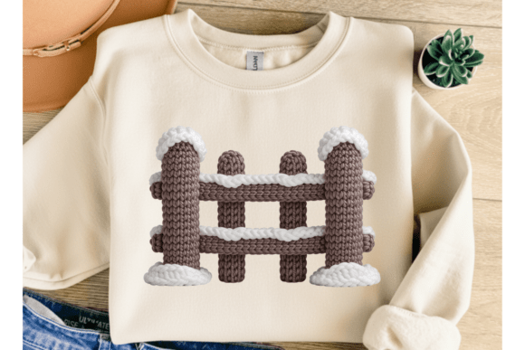 Crochet Winter Fence PNG: Illustrations for Sellers