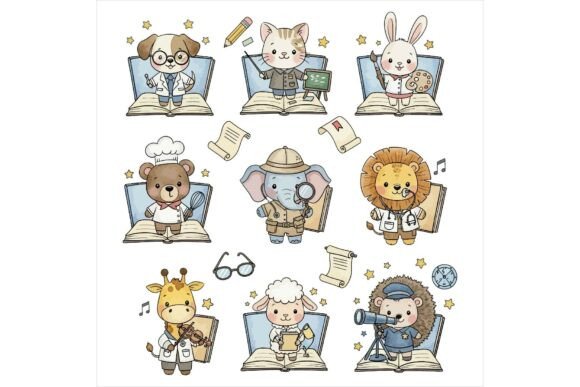 Cute Animals Studying: Fun Illustrations