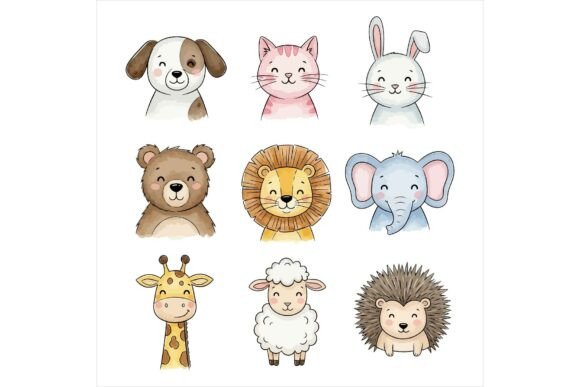 Cute Cartoon Animal Faces: Premium Illustrations