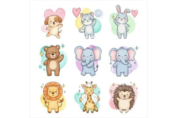 Cute Cartoon Animals Set: Colorful Art Illustrations