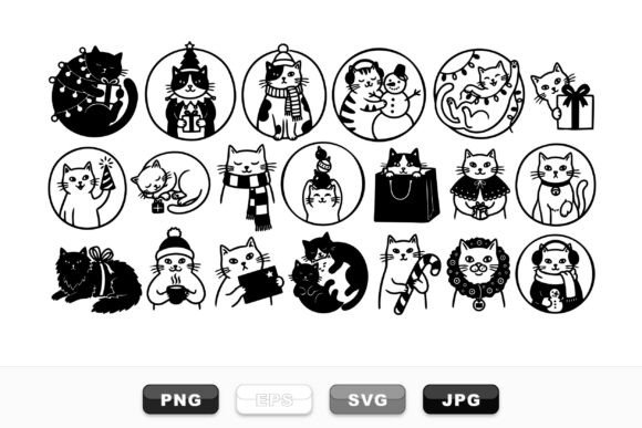 Cute Holiday Cat Clipart Set: Illustrations