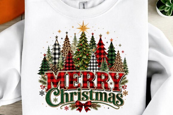 Plaid & Leopard Christmas Trees for T-Shirt Designs