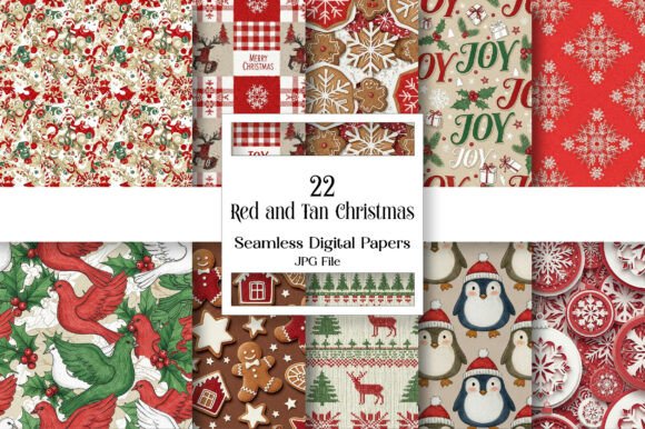 Red and Tan Christmas Patterns for Digital Sellers