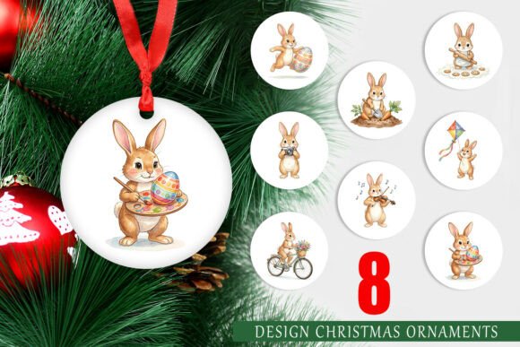 Watercolor Easter Bunny Ornament for Illustrations